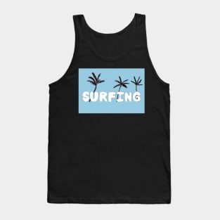Surfing Lettering with Palm Trees and a Retro Blue Background Tank Top